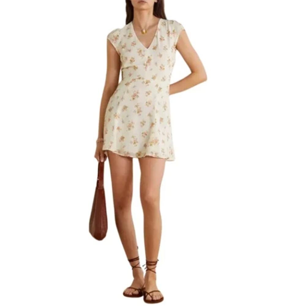 Reformation Cream Daven floral mini dress